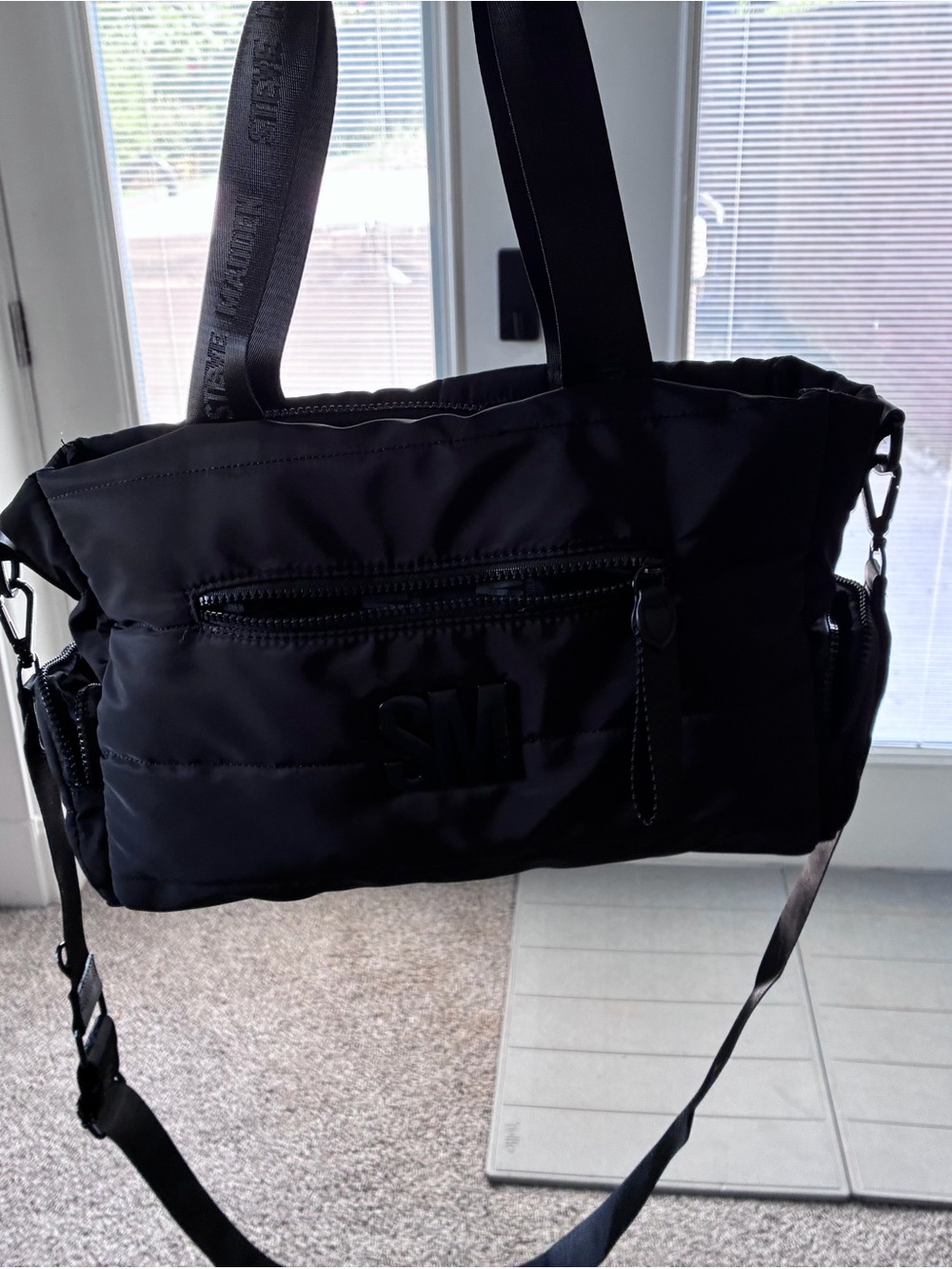 Steve Madden Black Quilted Nylon Messenger Bag